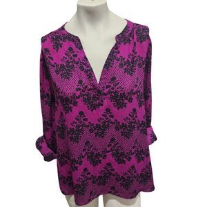 Candies Blouse Womens Sz XL Dark Romantic Floral Office Career Work Sheer Tunic